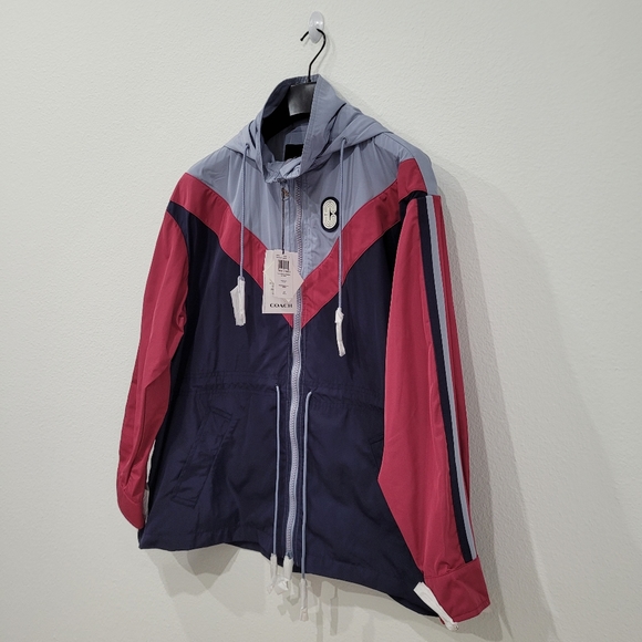 Coach Convertible Chevron Windbreaker Multicolor Jacket Women's Size Large NWT - Picture 2 of 8
